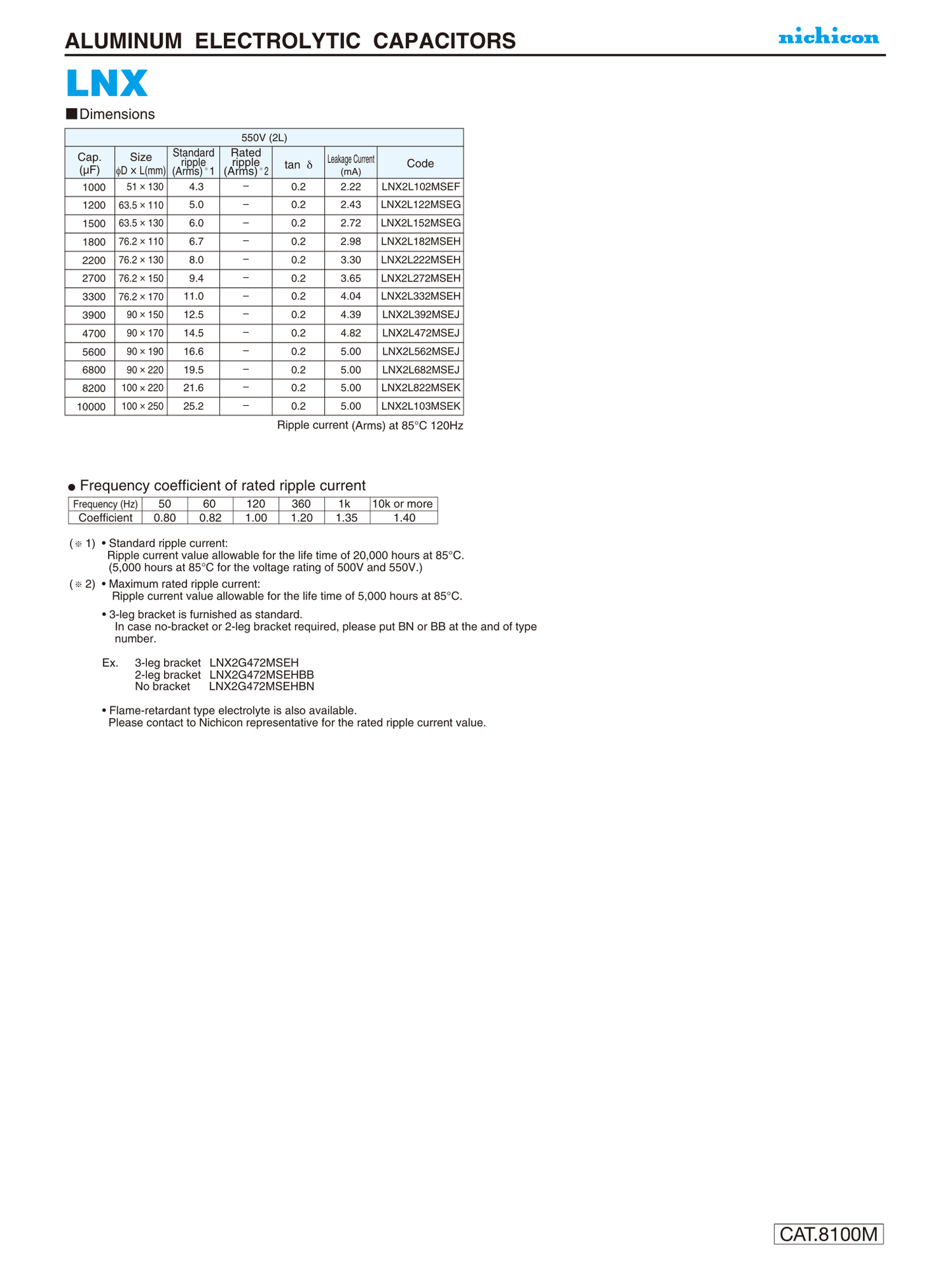Nichicon 400V 8200uF Capacitor (12Pieces)