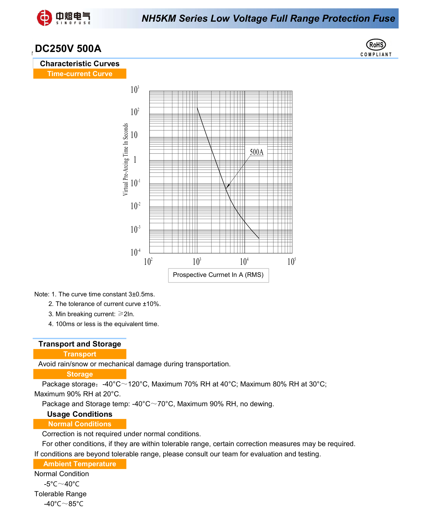 Fusibles SINOFUSE NH5KM-500 500A DC250V (10 unidades)