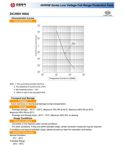 Fusibles SINOFUSE NH5KM-500 500A DC250V (10 unidades)