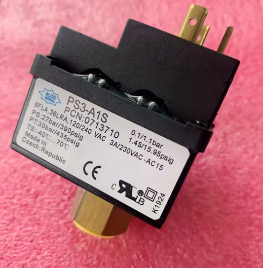 Presostato ALCO PS3-A1S, 0,1/1,1 bar (1,45/15,95 psig), diferencial ajustable, SPDT 3 A, 230 V CA, refrigeración/HVAC, PCN 0713710 (Emerson)